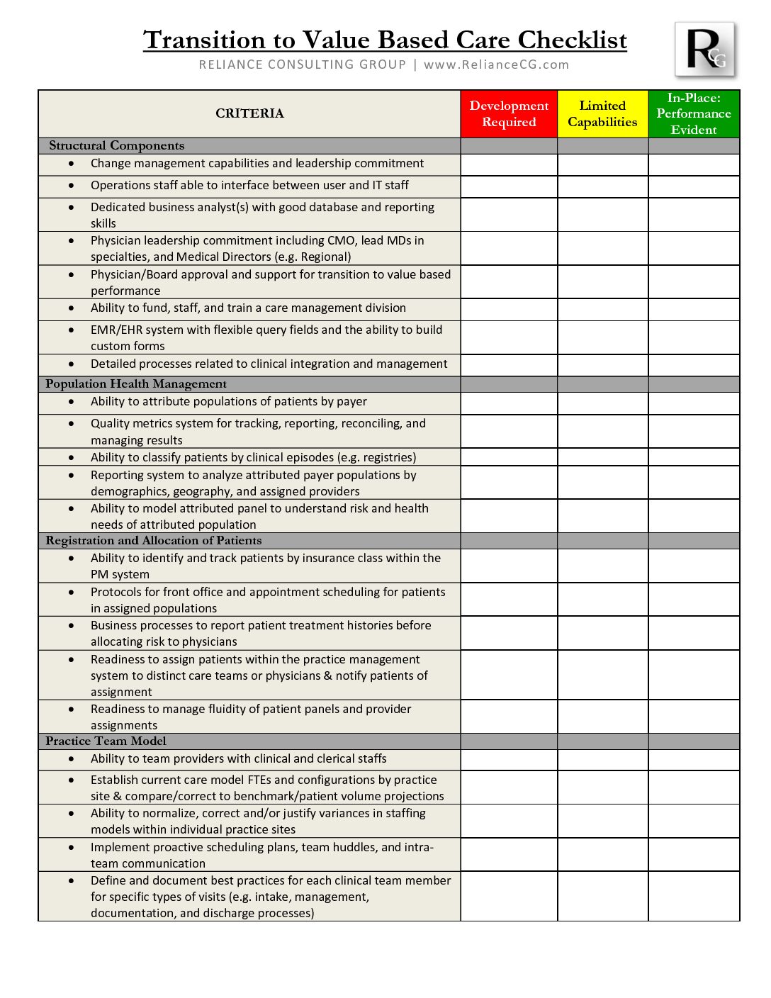 Transition to Value Based Care Assessment Tool | VBCExhibitHall Library